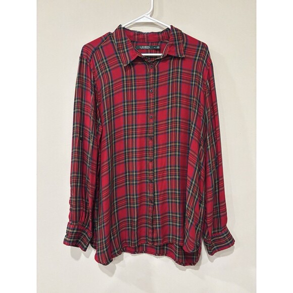 Lauren Ralph Lauren Tops - Lauren Ralph Lauren Women’s XXL Tartan Plaid‎ Lightweight Buttondown Red Shirt